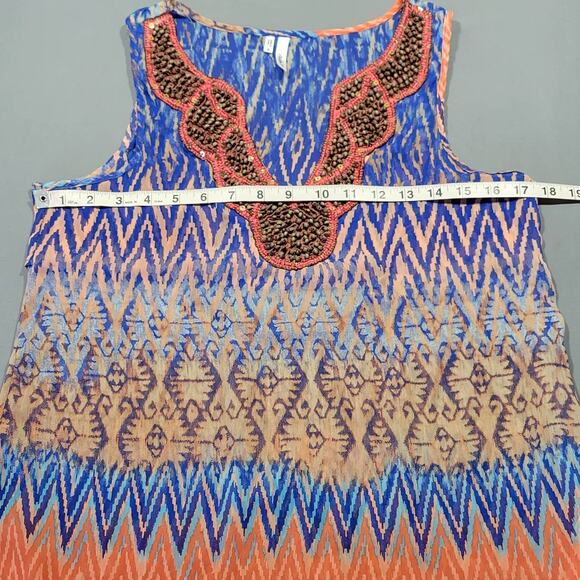 Studio Y Tank Top Blue Preppy Beaded Cut V-Neck Boho Keyhole Back Women Size S - Picture 4 of 7